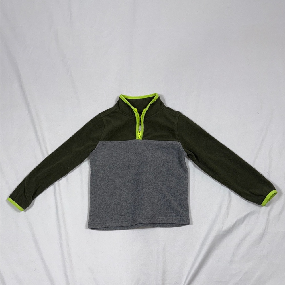Kids' Olive and Gray Quarter-Zip Sweater